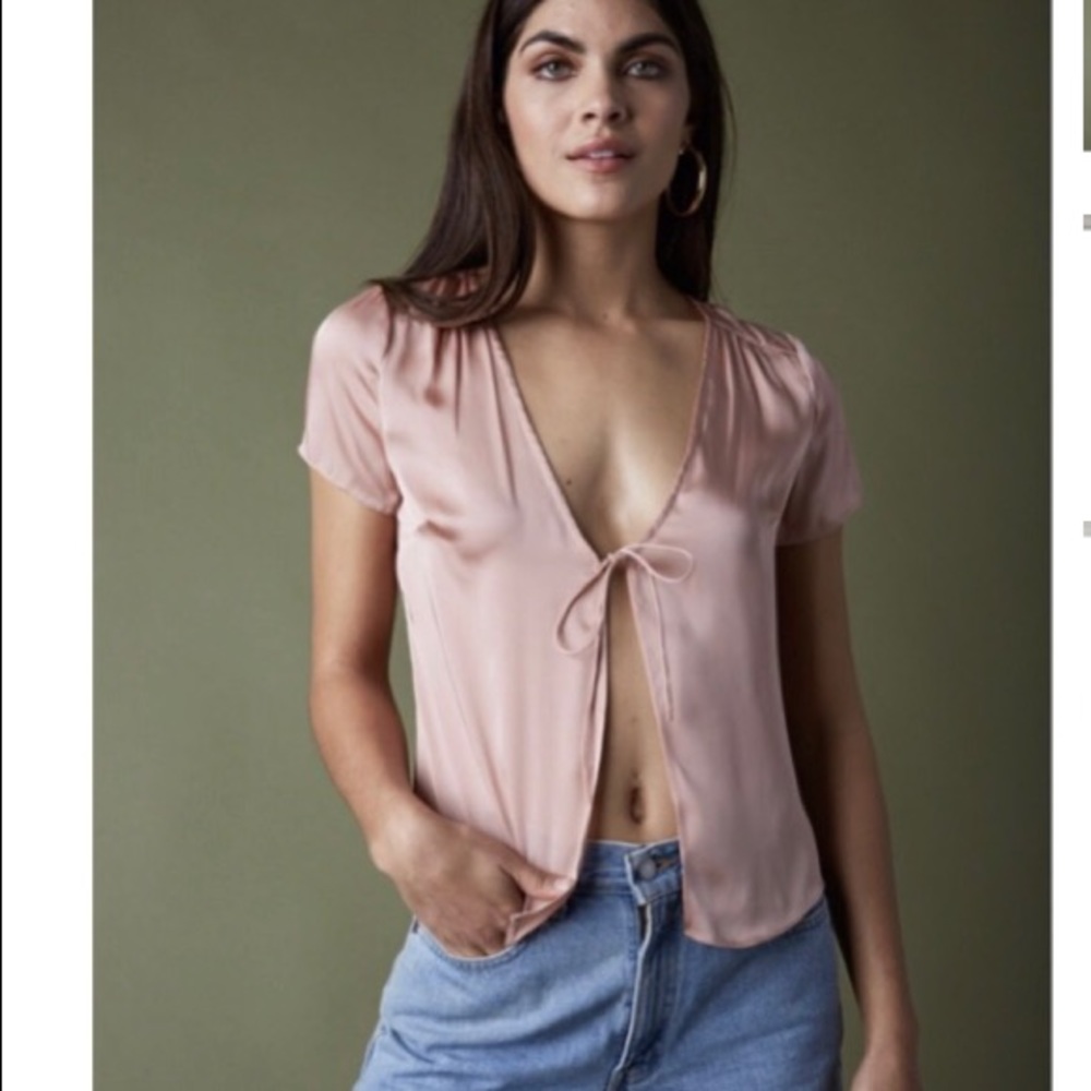 Satin Open Tie Front Top in Blush
